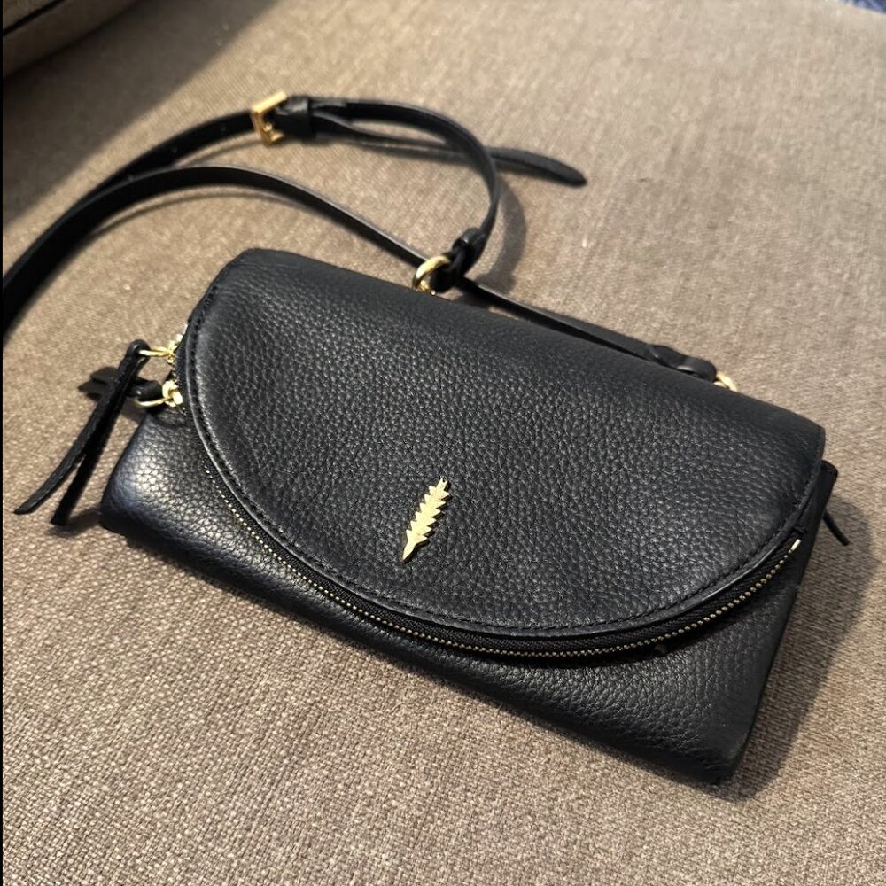 Thacker Nikki Black Pebbled Leather Crossbody Bag – Gold Hardware